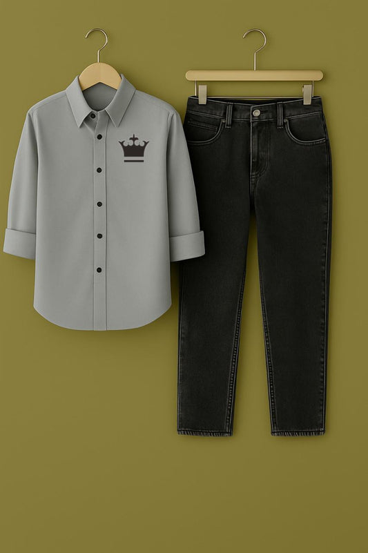 Mens Grey Shirt King Logo Jeans Combo