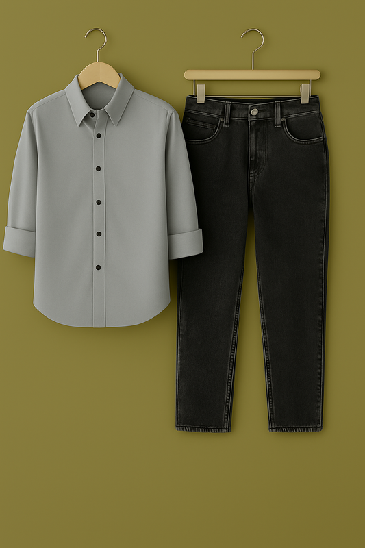 Mens Formal grey Shirt Jeans Combo