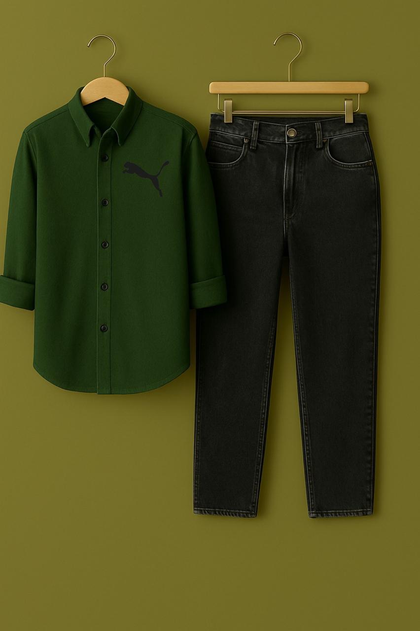 Mens Green Jaguar Logo Jeans Combo