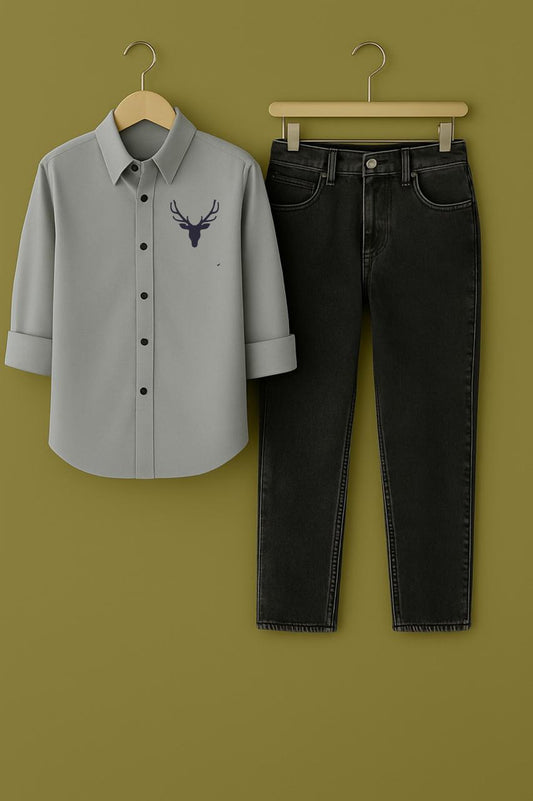 Mens Grey Shirt Full Horse Logo Jeans Combo