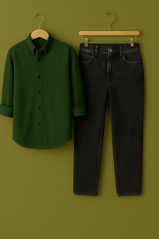 Mens Formal green Shirt Jeans Combo