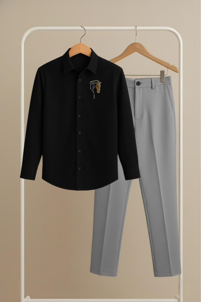 Black – Grey Premium Shirt & Pant Combo (Multi Horse Logo)