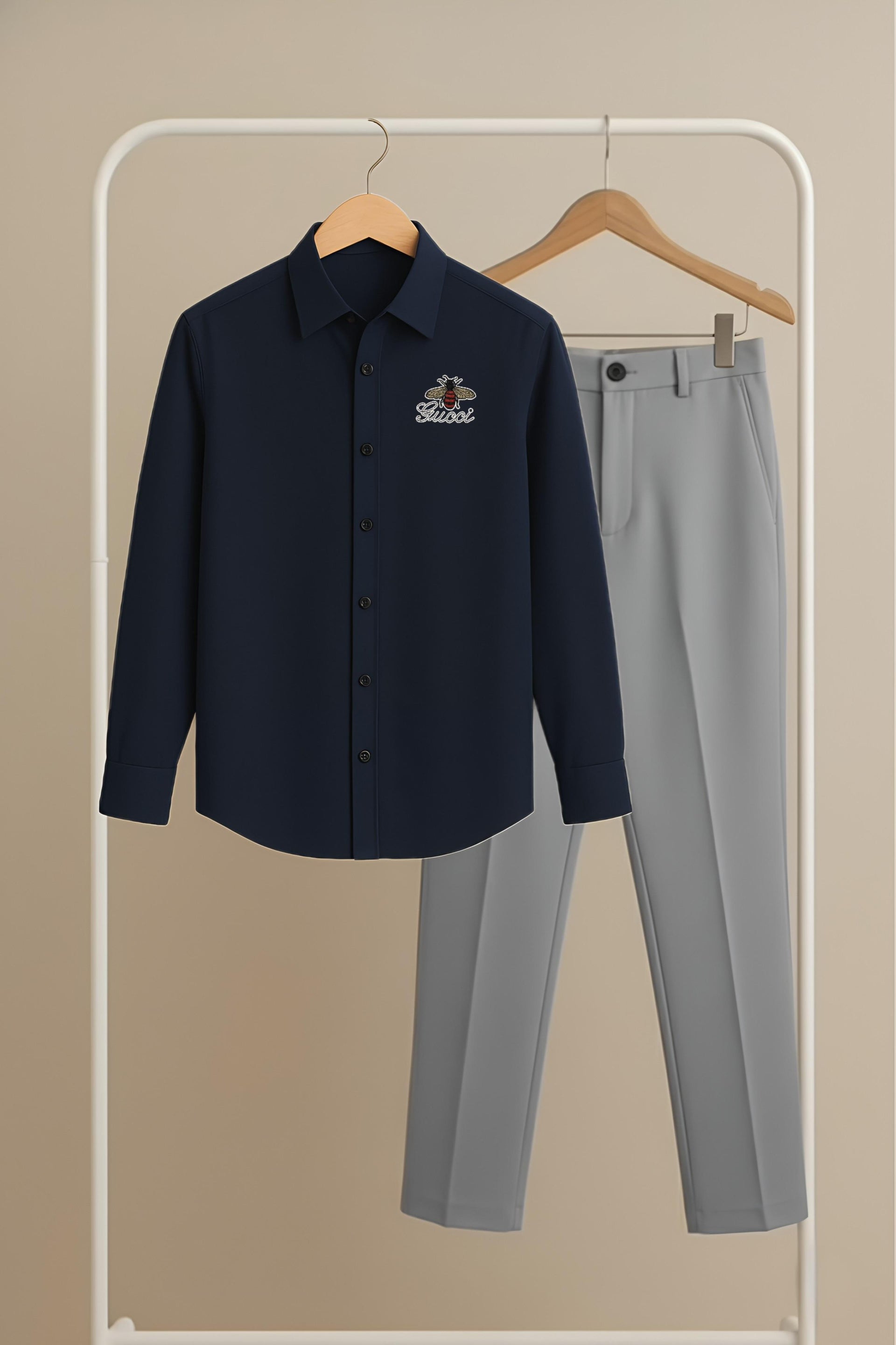 Blue – Grey Premium Shirt & Pant Combo (Gucci Bee Logo)
