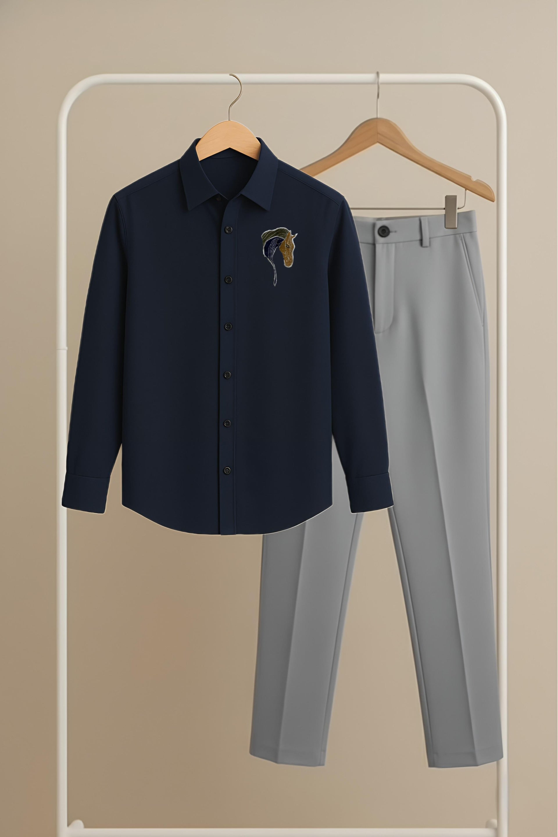 Blue – Grey Premium Shirt & Pant Combo (Multi Horse Logo)