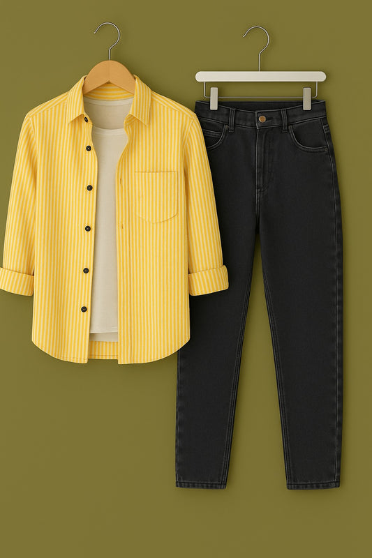 Mens Strips Shirt And Jeans Combo