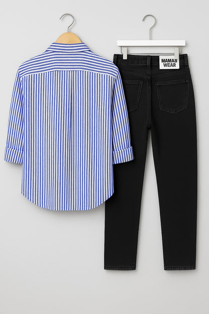 Mens Strips Shirt And Jeans Combo