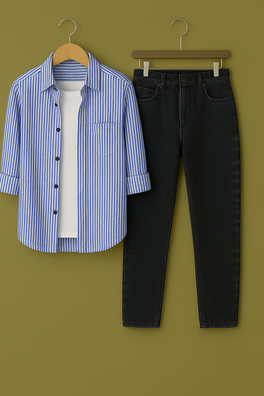 Mens Strips Shirt And Jeans Combo