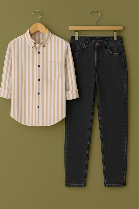 Mens Strips Shirt And Jeans Combo