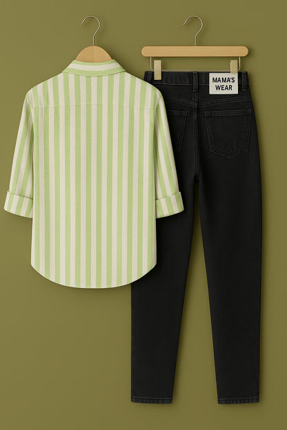 Mens Strips Shirt And Jeans Combo