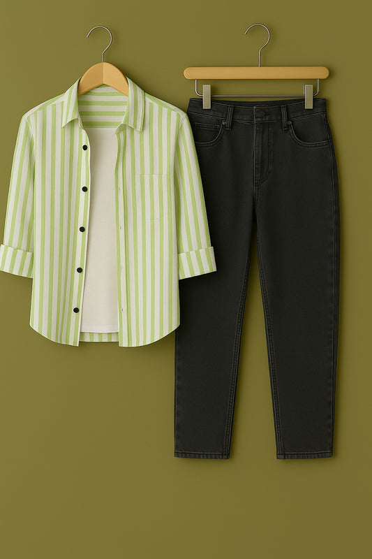 Mens Strips Shirt And Jeans Combo