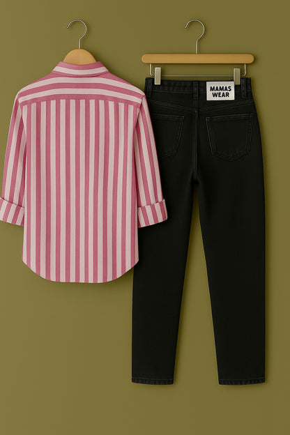 Mens Strips Shirt And Jeans Combo
