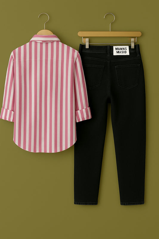 Mens Strips Shirt And Jeans Combo