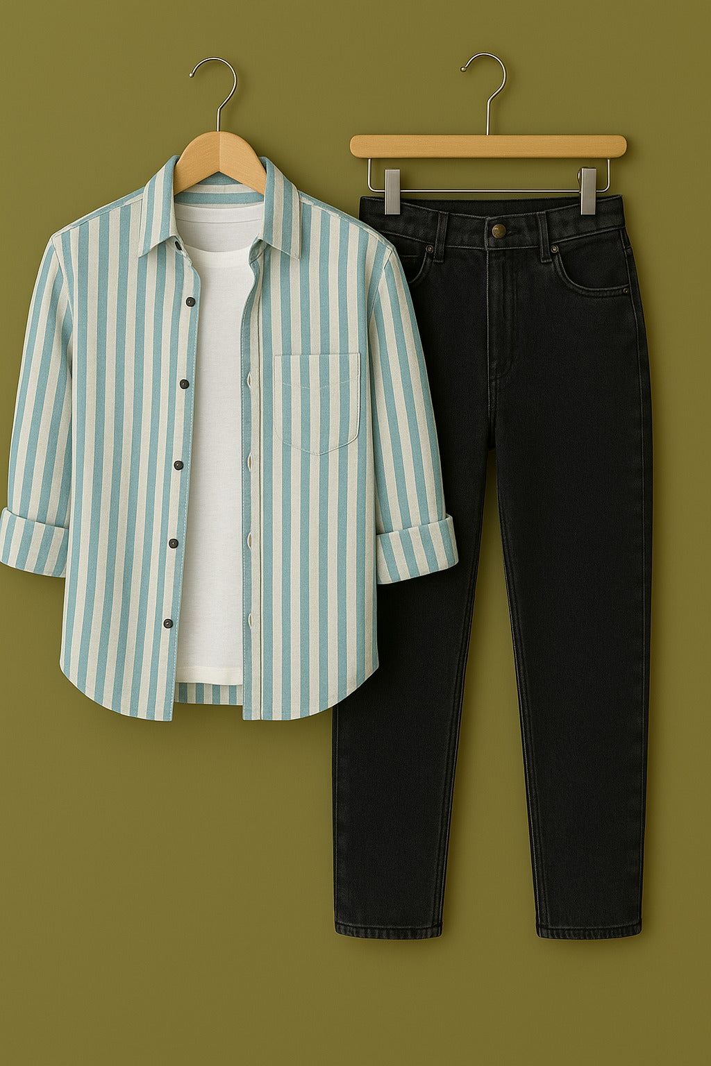 Mens Strips Shirt And Jeans Combo