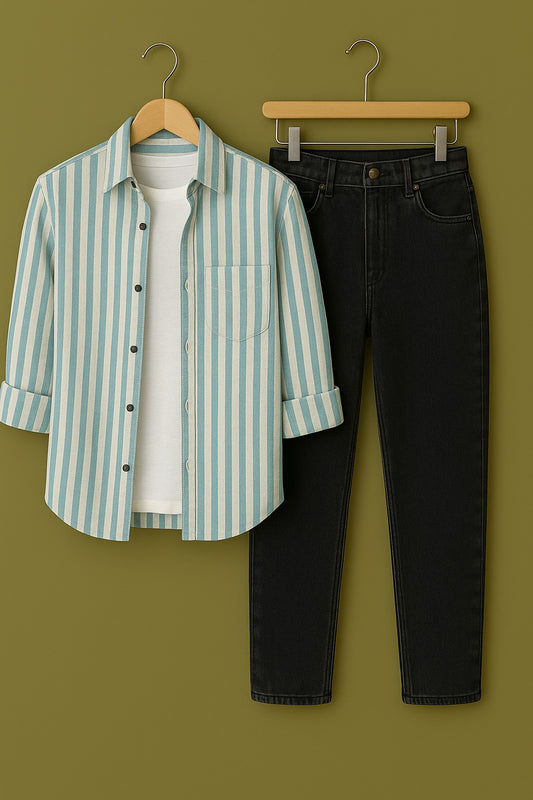Mens Strips Shirt And Jeans Combo