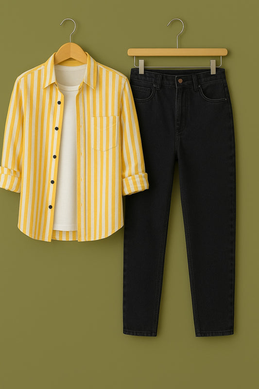Mens Strips Shirt And Jeans Combo