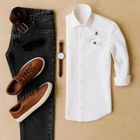 Mens Embroidery Shirt And Jeans Combo