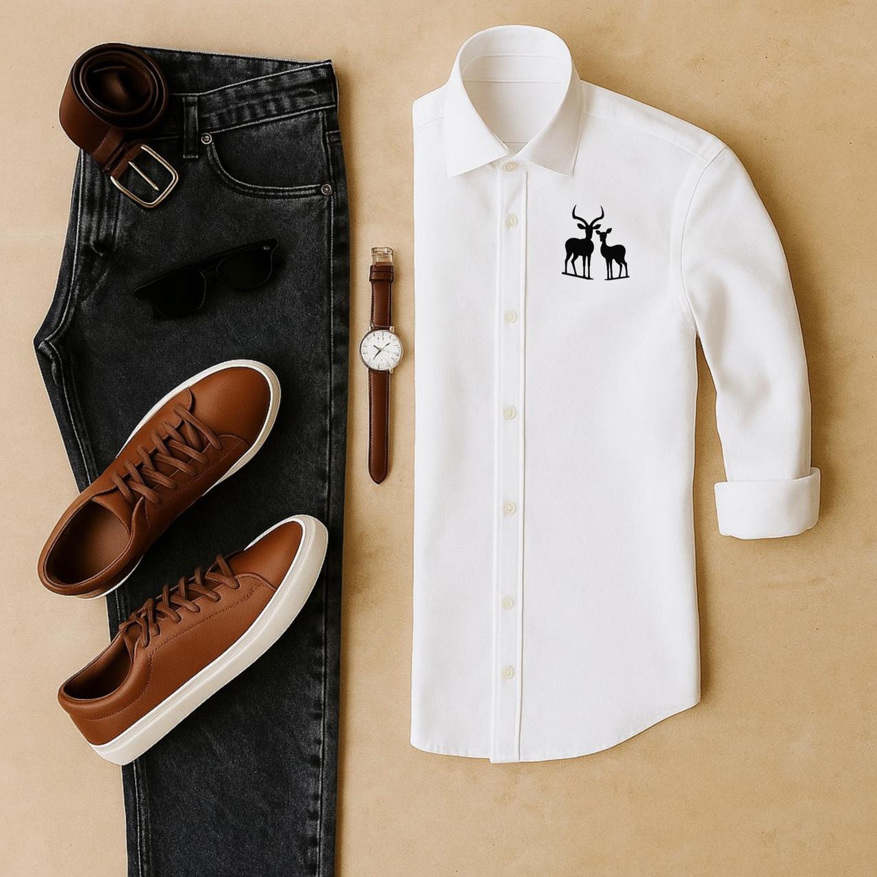 Mens Embroidery Shirt And Jeans Combo