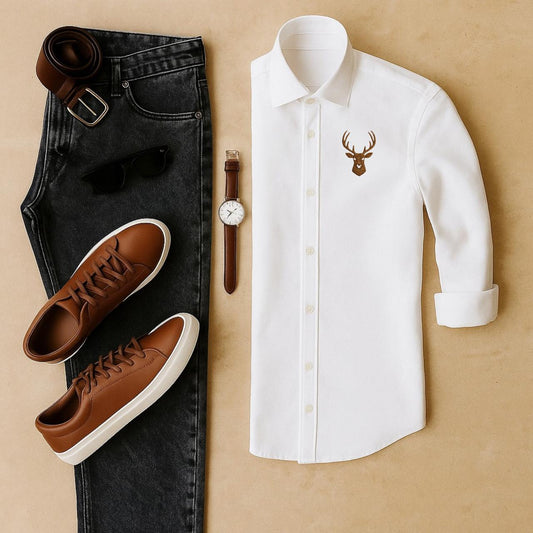 Mens Embroidery Shirt And Jeans Combo