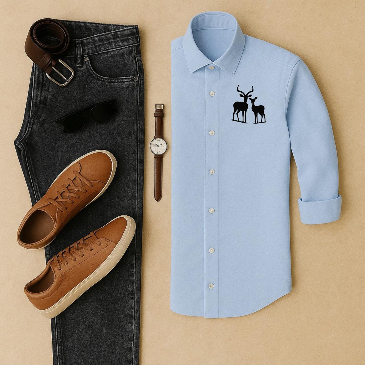 Mens Embroidery Shirt And Jeans Combo