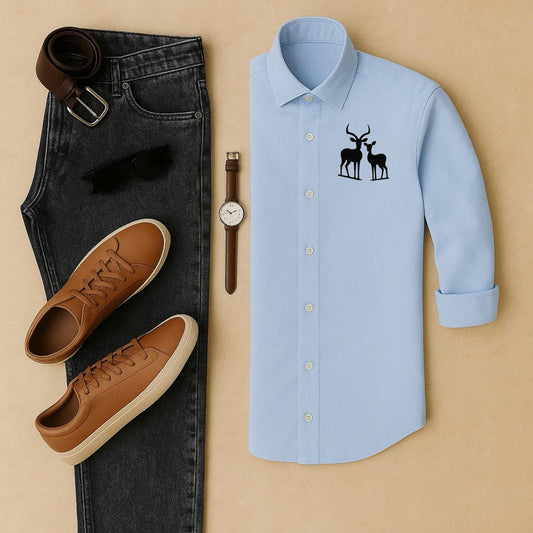 Mens Embroidery Shirt And Jeans Combo