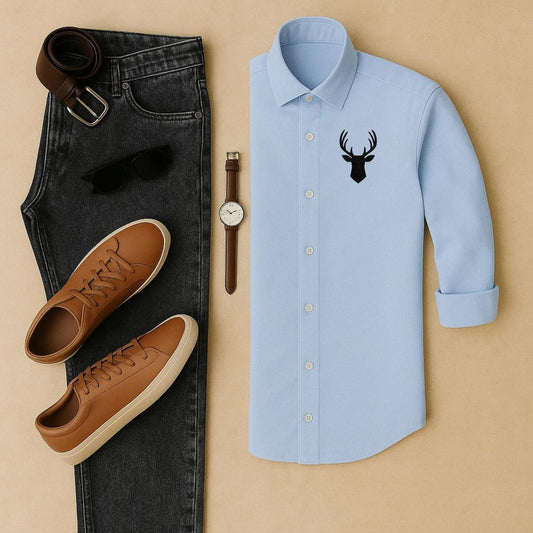 Mens Embroidery Shirt And Jeans Combo
