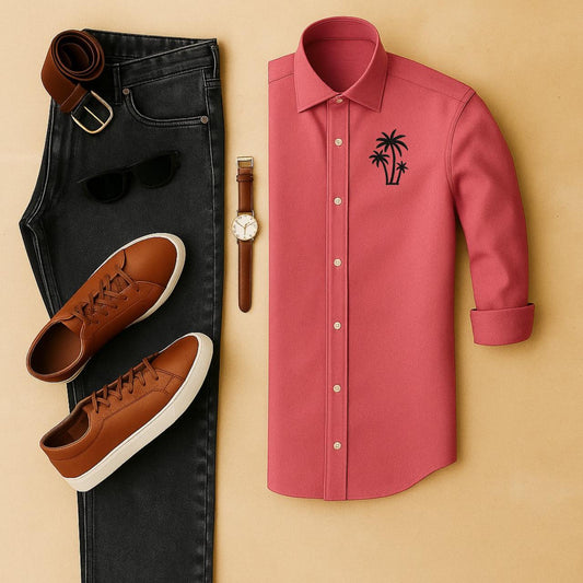 Mens Embroidery Shirt And Jeans Combo