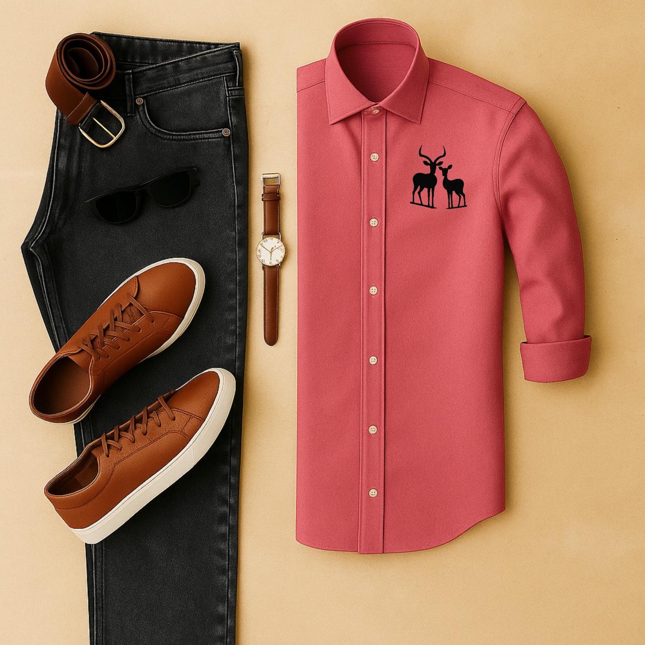 Mens Embroidery Shirt And Jeans Combo