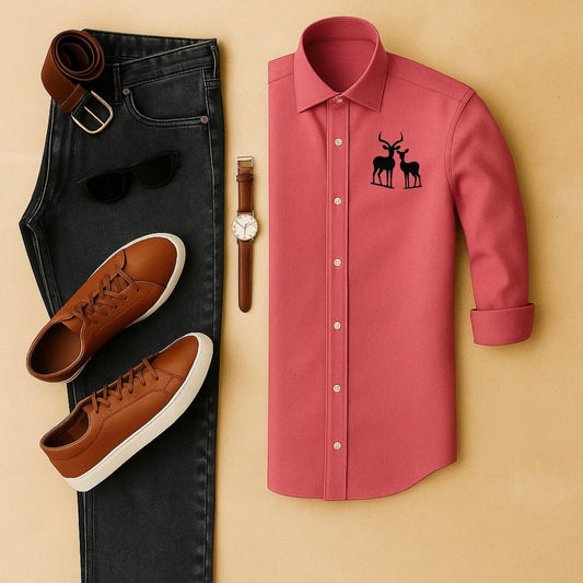 Mens Embroidery Shirt And Jeans Combo