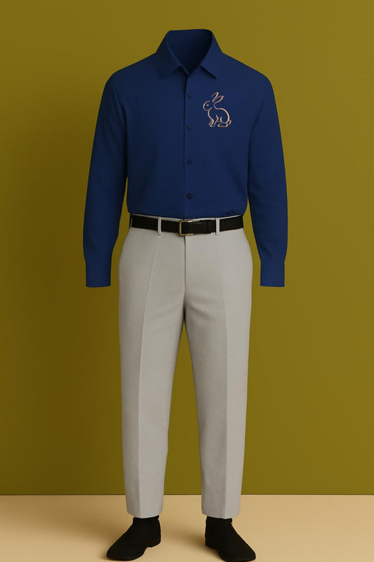 MAMASWEAR RABBIT BLUE EMBROIDERED CLUB WEAR COTTON SHIRT AND PANT