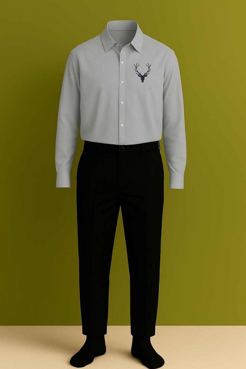 MAMASWEAR DEER GREY EMBROIDERED CLUB WEAR COTTON SHIRT AND PANT