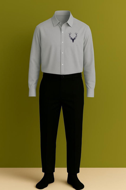 MAMASWEAR DEER GREY EMBROIDERED CLUB WEAR COTTON SHIRT AND PANT