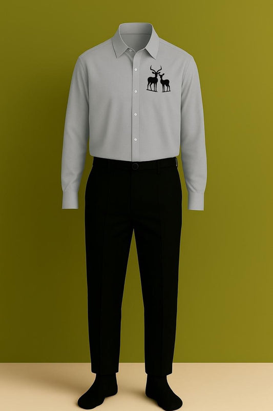 MAMASWEAR TWO DEER GREY EMBROIDERED CLUB WEAR COTTON SHIRT AND PANT