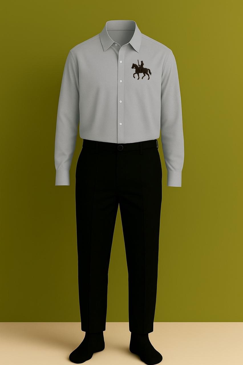MAMASWEAR HORSE GREY EMBROIDERED CLUB WEAR COTTON SHIRT AND PANT
