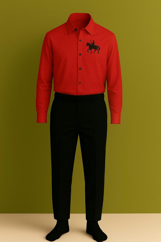 MAMASWEAR FULL HORSE RED EMBROIDERED CLUB WEAR COTTON SHIRT AND PANT