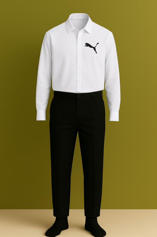 MAMASWEAR JAGUAR WHITE EMBROIDERED CLUB WEAR COTTON SHIRT AND PANT
