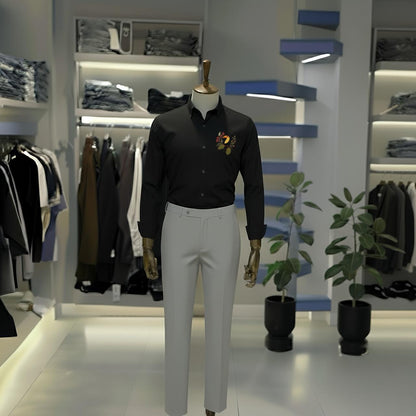 Black “Multi Sparrow” Premium Shirt & Light Grey Trouser Set