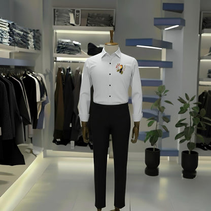 White “Multi Sparrow” Premium Shirt & Black Trouser Set