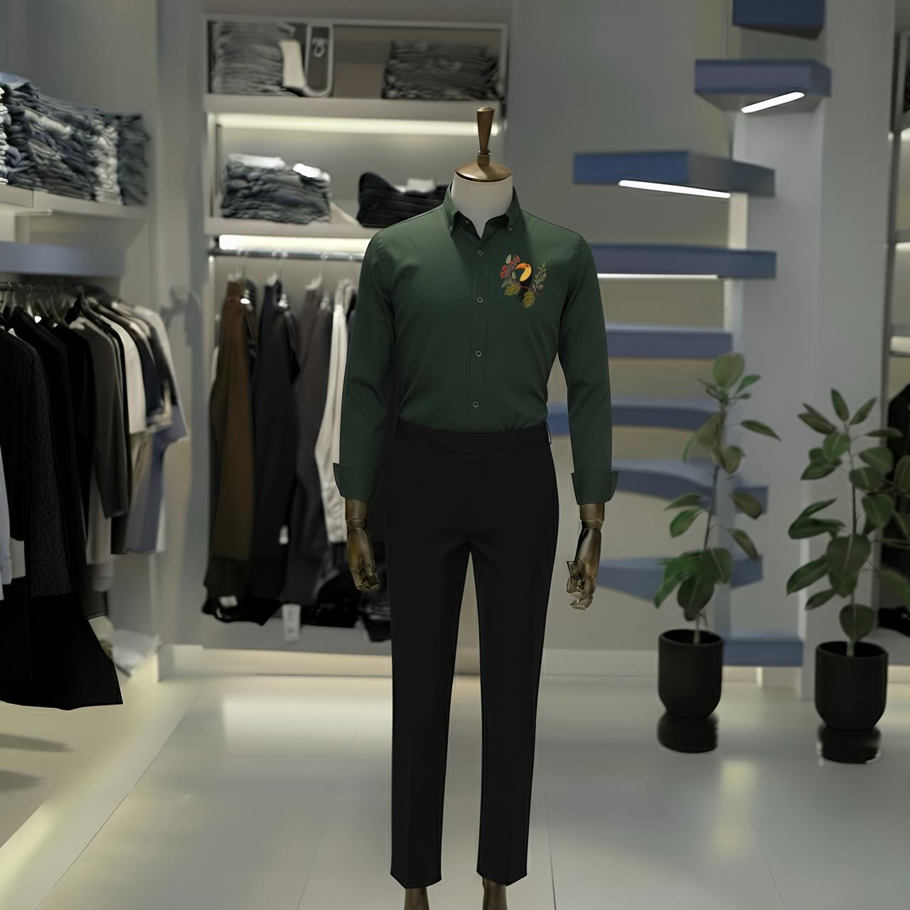 Green “Multi Sparrow” Premium Shirt & Black Trouser Set