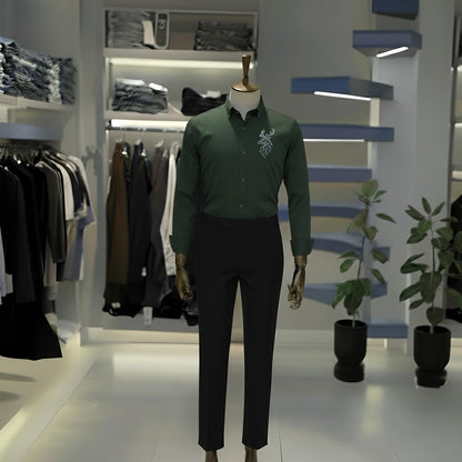 Green “White Deer” Premium Shirt & Black Trouser Set