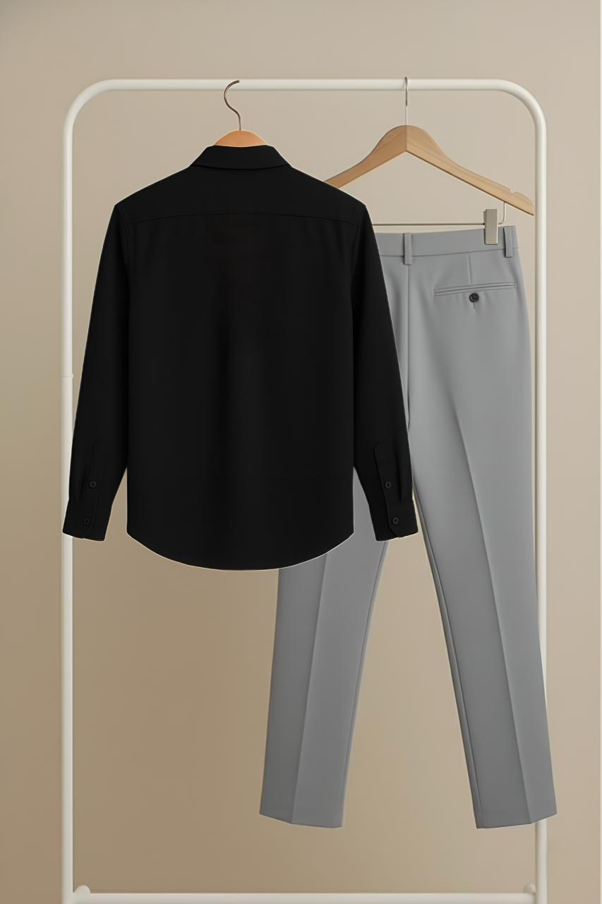 Black – Grey Premium Shirt & Pant Combo (Round Brown Deer Logo)