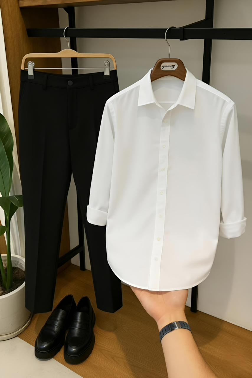 White – Black Premium Formal Shirt & Pant Combo