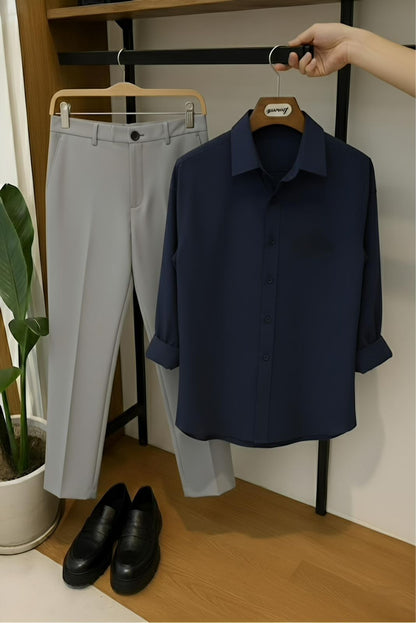 Blue – Grey Premium Formal Shirt & Pant Combo