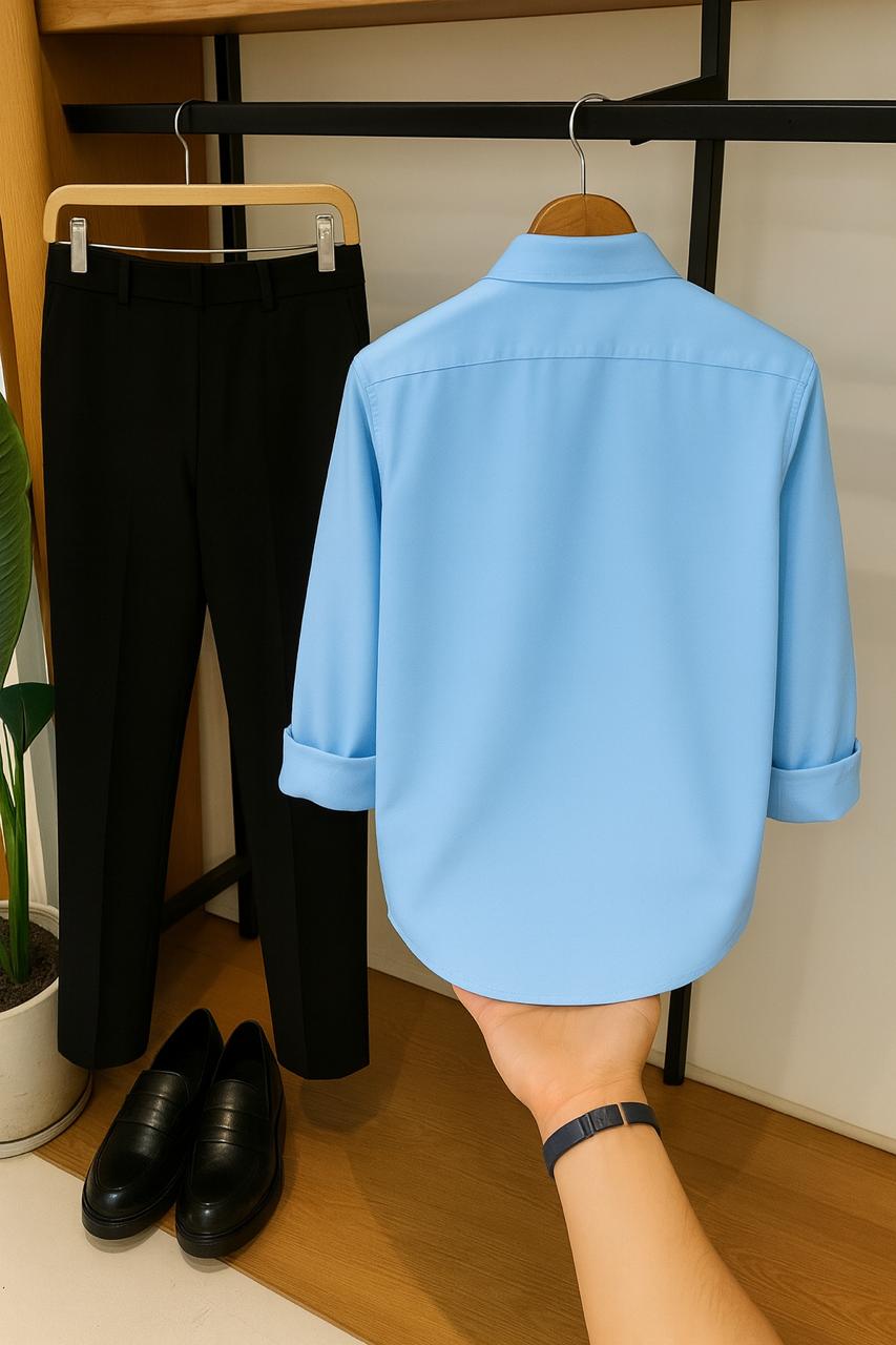 Sky Blue – Black Premium Formal Shirt & Pant Combo