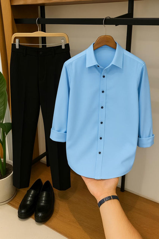 Sky Blue – Black Premium Formal Shirt & Pant Combo