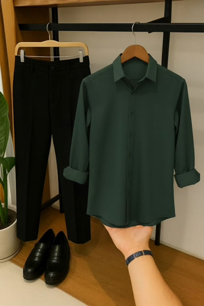 Green–Black Premium Formal Shirt & Pant Combo