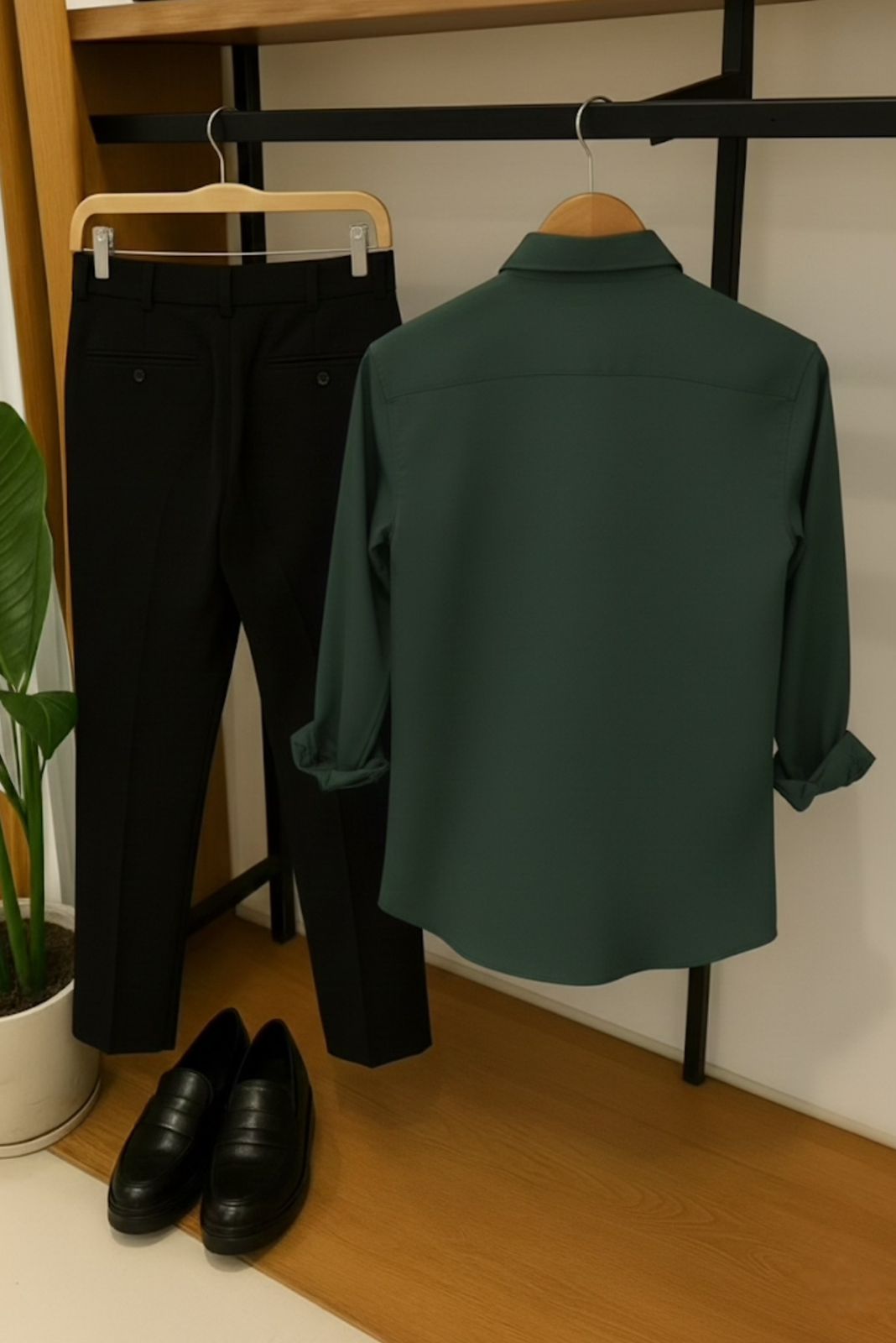 Green–Black Premium Formal Shirt & Pant Combo