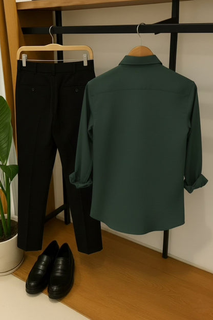 Green–Black Premium Formal Shirt & Pant Combo