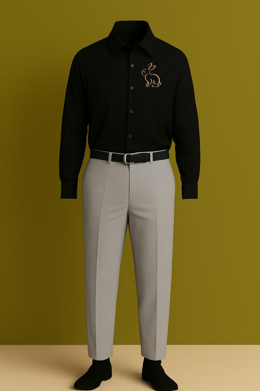 MAMASWEAR RABBIT BLACK EMBROIDERED CLUB WEAR COTTON SHIRT AND PANT