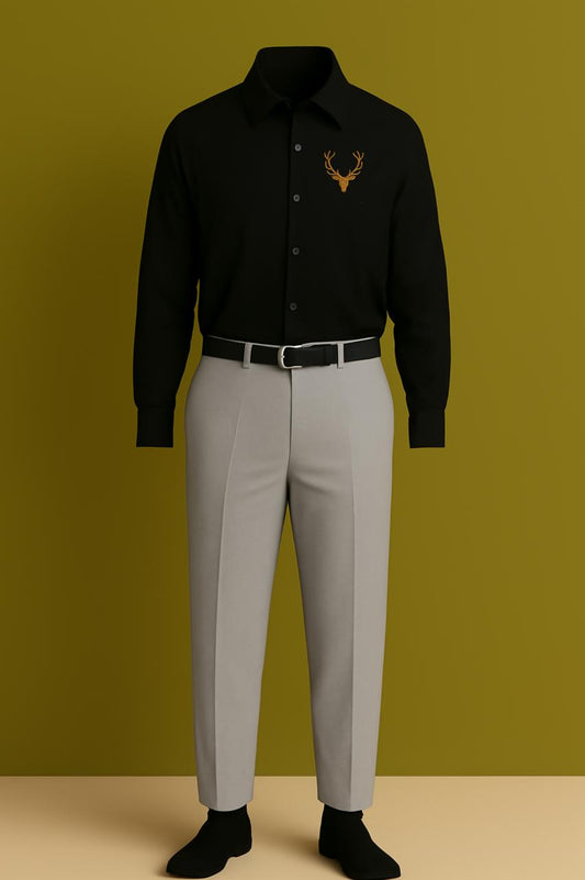 MAMASWEAR DEER BLACK EMBROIDERED CLUB WEAR COTTON SHIRT AND PANT