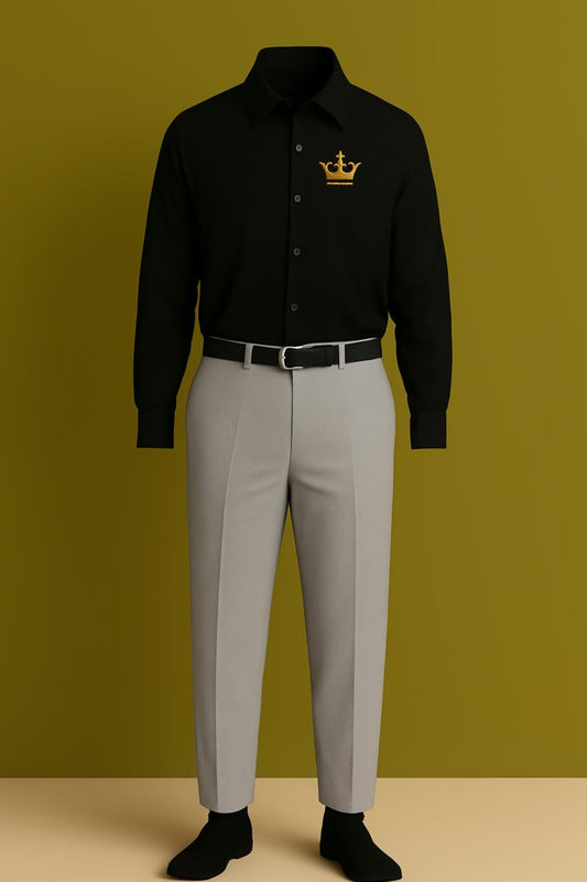 MAMASWEAR KING BLACK EMBROIDERED CLUB WEAR COTTON SHIRT AND PANT